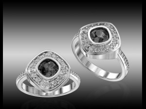 diamond ring and earrings with black chrysoprase gem 3D Print Model