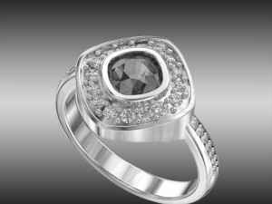 diamond ring and earrings with black chrysoprase gem 3D Print Model