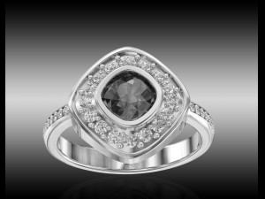 diamond ring and earrings with black chrysoprase gem 3D Print Model