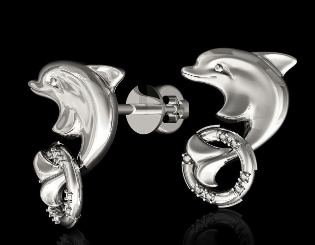 dolphin with lifebuoy earrings 3D-printmodel .c4d .max .obj .3ds .fbx .stl .blend 