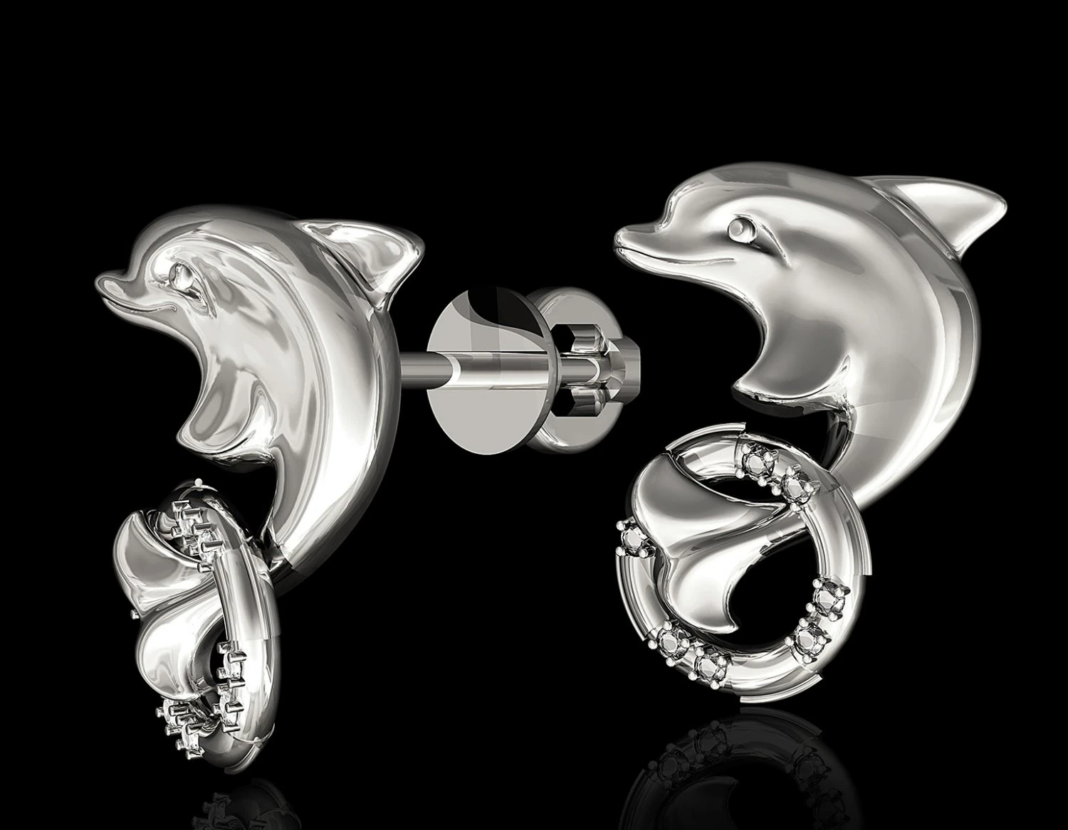 dolphin with lifebuoy earrings 3D Print Model .c4d .max .obj .3ds .fbx .stl .blend 