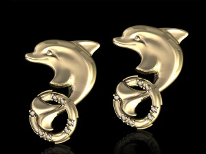 dolphin with lifebuoy earrings 3D Print Model