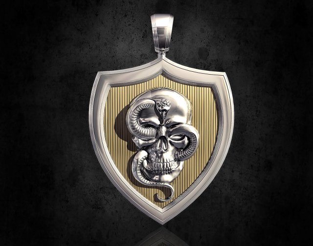 skull with snake pendant 3D Print Model .c4d .max .obj .3ds .fbx .stl .blend 