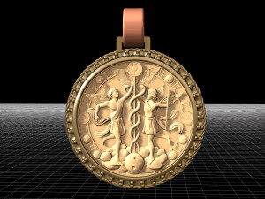 gemini with caduceus pendant - zodiac 3D प्रिंट मॉडल