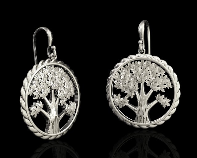 tree earrings 3D प्रिंट मॉडल .c4d .max .obj .3ds .fbx .stl .blend