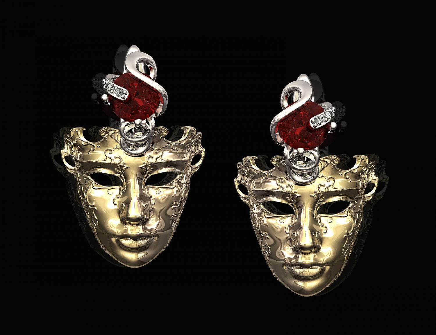 venetian mask earrings 3D Print Model .c4d .max .obj .3ds .fbx .stl .blend