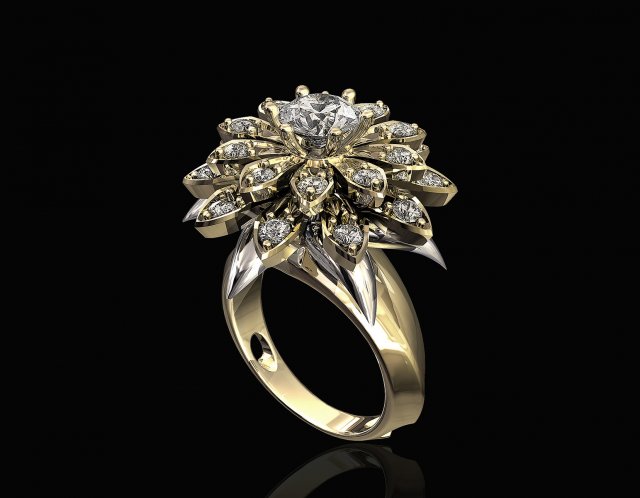 flower ring with gemstones 3D 打印模型 .c4d .max .obj .3ds .fbx .stl .blend 