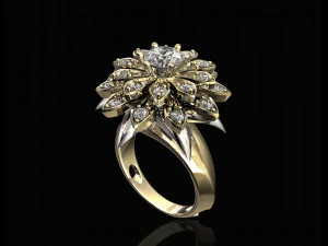 cincin bunga dengan batu permata Model Cetak 3D