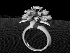 flower ring with gemstones 3D 打印模型