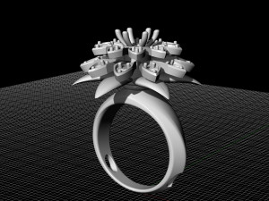 flower ring with gemstones 3D 打印模型