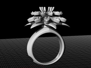 flower ring with gemstones 3D 打印模型
