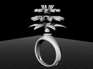 flower ring with gemstones 3D 打印模型