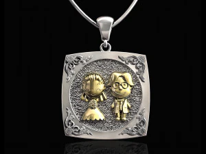 結婚したばかりのペンダント-新郎新婦 3Dプリントモデル