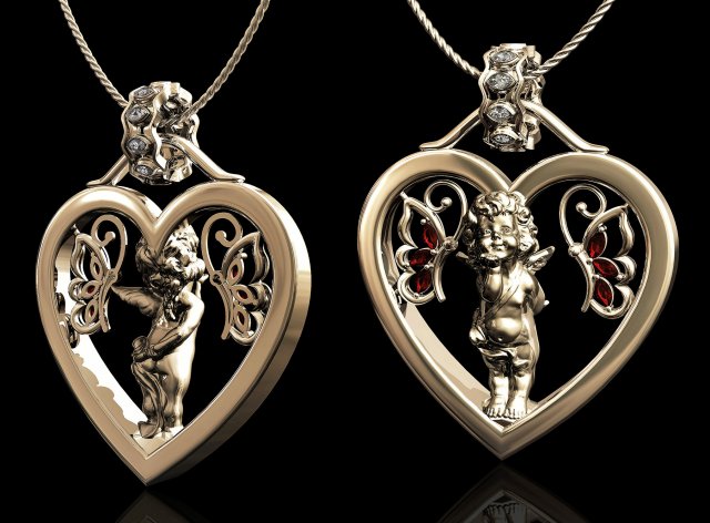 happy valentine with cupid pendant 3D-printmodel .c4d .max .obj .3ds .fbx .stl .blend 