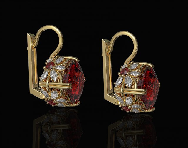 cushion gem earrings 3D Print Model .c4d .max .obj .3ds .fbx .stl .blend 