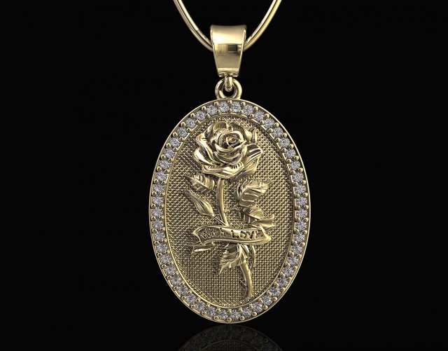 rose with love-pendant 3Dプリントモデル .c4d .max .obj .3ds .fbx .stl .blend 
