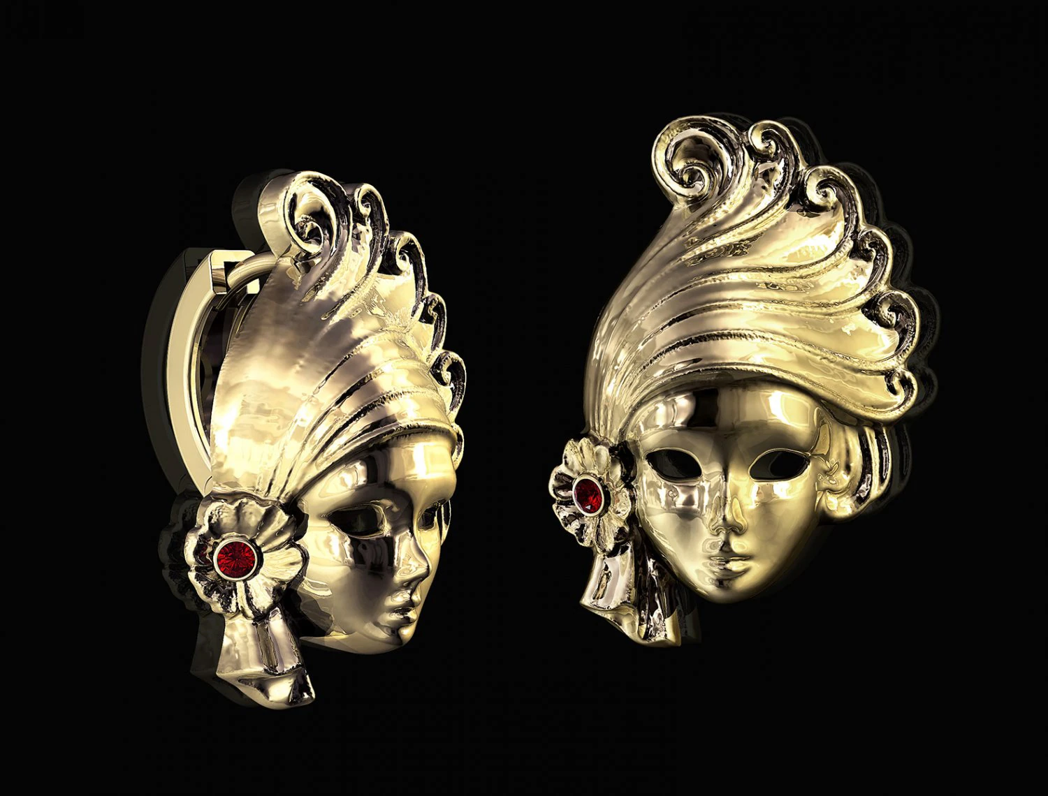 venice mask earrings 3D Print Model .c4d .max .obj .3ds .fbx .stl .blend