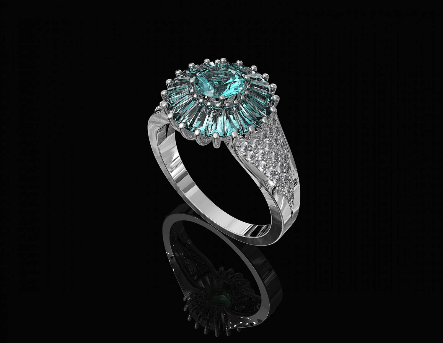 ring with halo of baguette fancy stones 3D Print Model .c4d .max .obj .3ds .fbx .stl .blend 