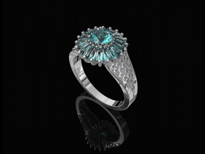 ring with halo of baguette fancy stones 3D Print Model