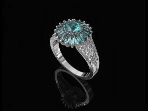 каблучка з ореолом багетних каменів 3D Принт Модель