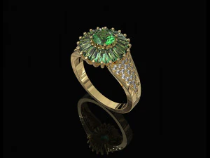 ring with halo of baguette fancy stones 3D Print Model