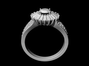 ring with halo of baguette fancy stones 3D Print Model