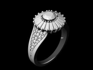 ring with halo of baguette fancy stones Modello di stampa 3D