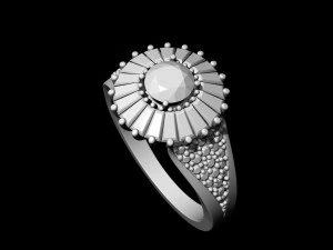 ring with halo of baguette fancy stones 3D Print Model