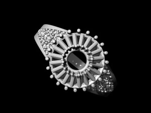 ring with halo of baguette fancy stones 3D Print Model