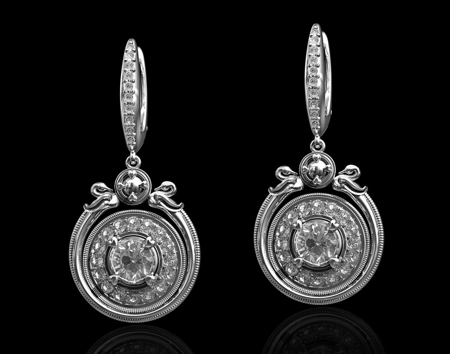 swan earrings with gems 3D Print Model .c4d .max .obj .3ds .fbx .stl .blend 