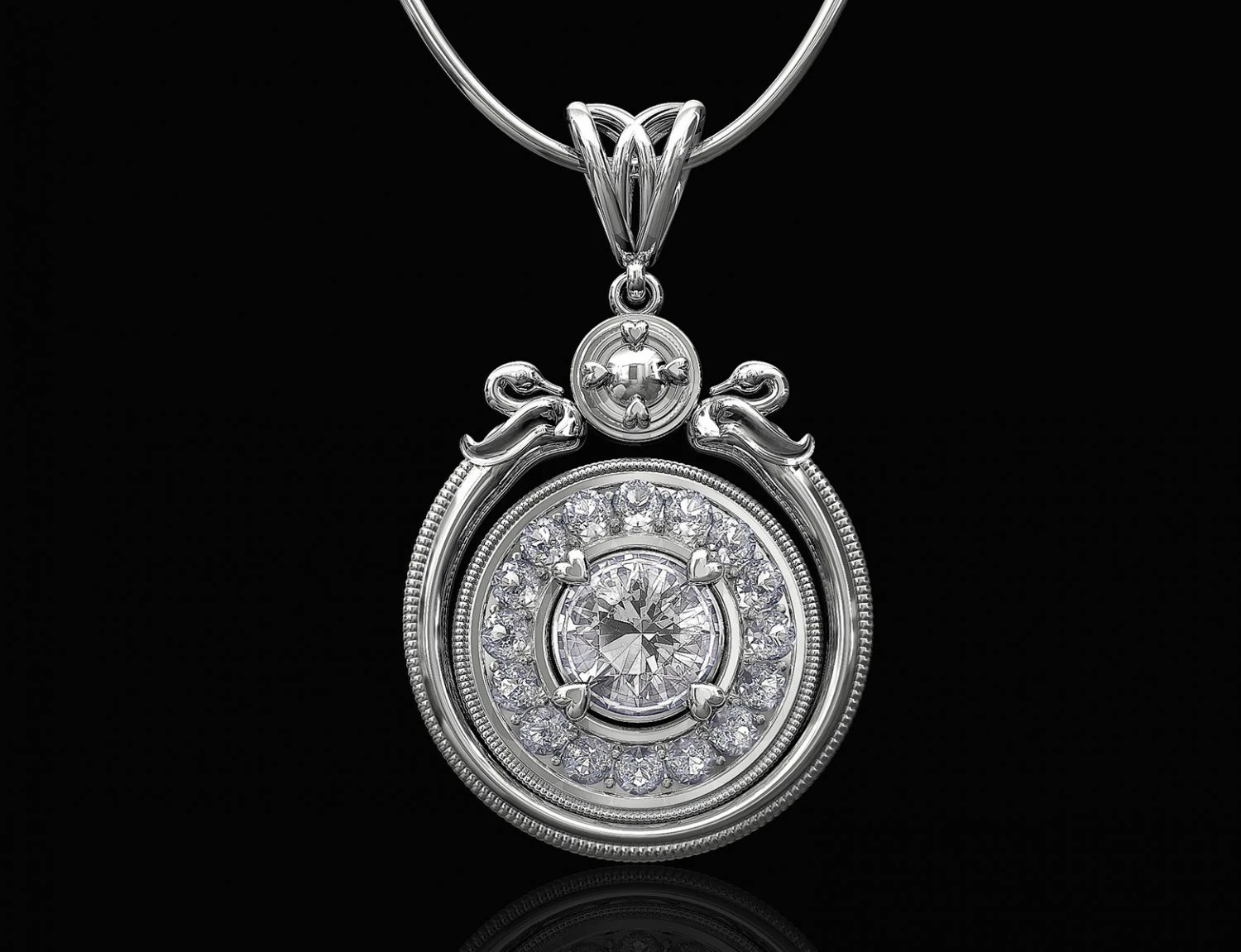swan pendant with gems 3D Print Model .c4d .max .obj .3ds .fbx .stl .blend 