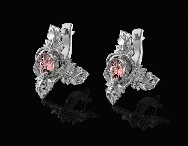rose with leaves earrings 3D-Druckmodell .c4d .max .obj .3ds .fbx .stl .blend 