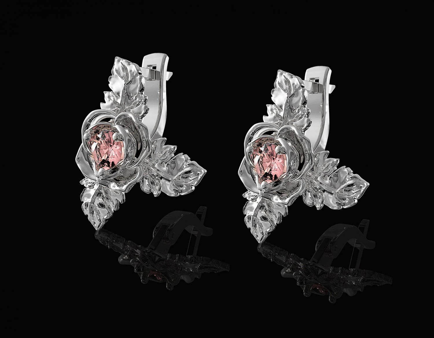 rose with leaves earrings 3D Print Model .c4d .max .obj .3ds .fbx .stl .blend