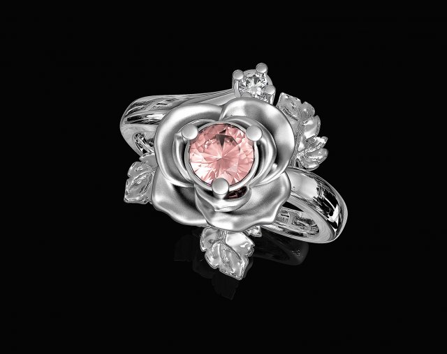 rose with leaves ring 3D Print Model .c4d .max .obj .3ds .fbx .stl .blend 