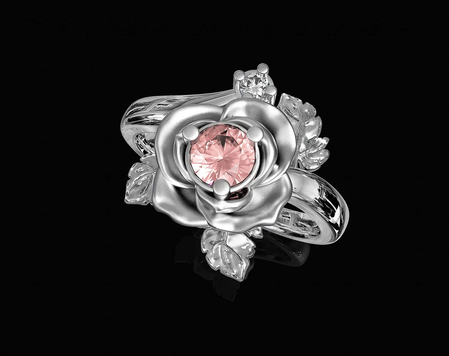 rose with leaves ring 3D Print Model .c4d .max .obj .3ds .fbx .stl .blend 