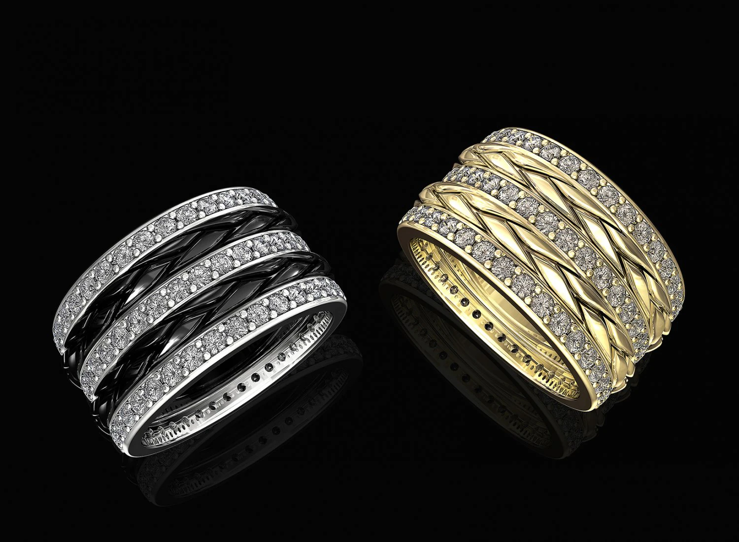 interlaced band ring with diamond 3D Print Model .c4d .max .obj .3ds .fbx .stl .blend