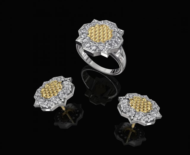 fancy earrings and ring with texture 3D Print Model .c4d .max .obj .3ds .fbx .stl .blend 
