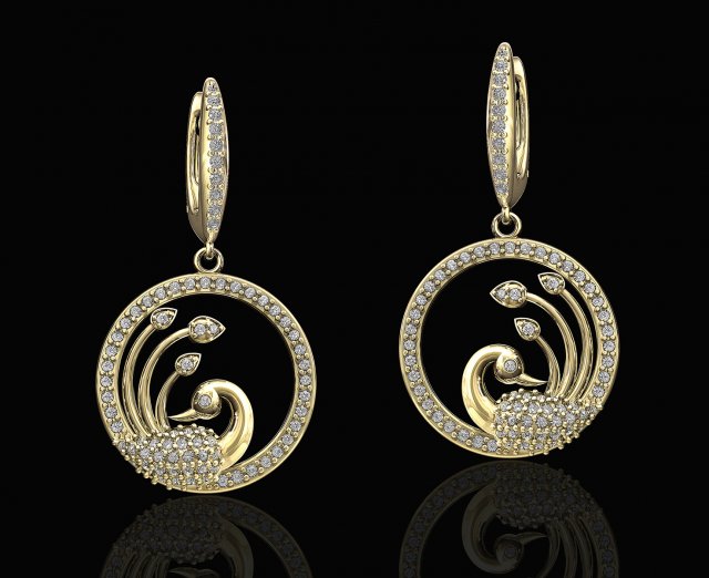 peacock earrings in gems circle Modelo de impresión 3D .c4d .max .obj .3ds .fbx .stl .blend 