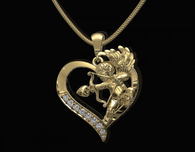cupid in heart pendant 3D प्रिंट मॉडल .c4d .max .obj .3ds .fbx .stl .blend 