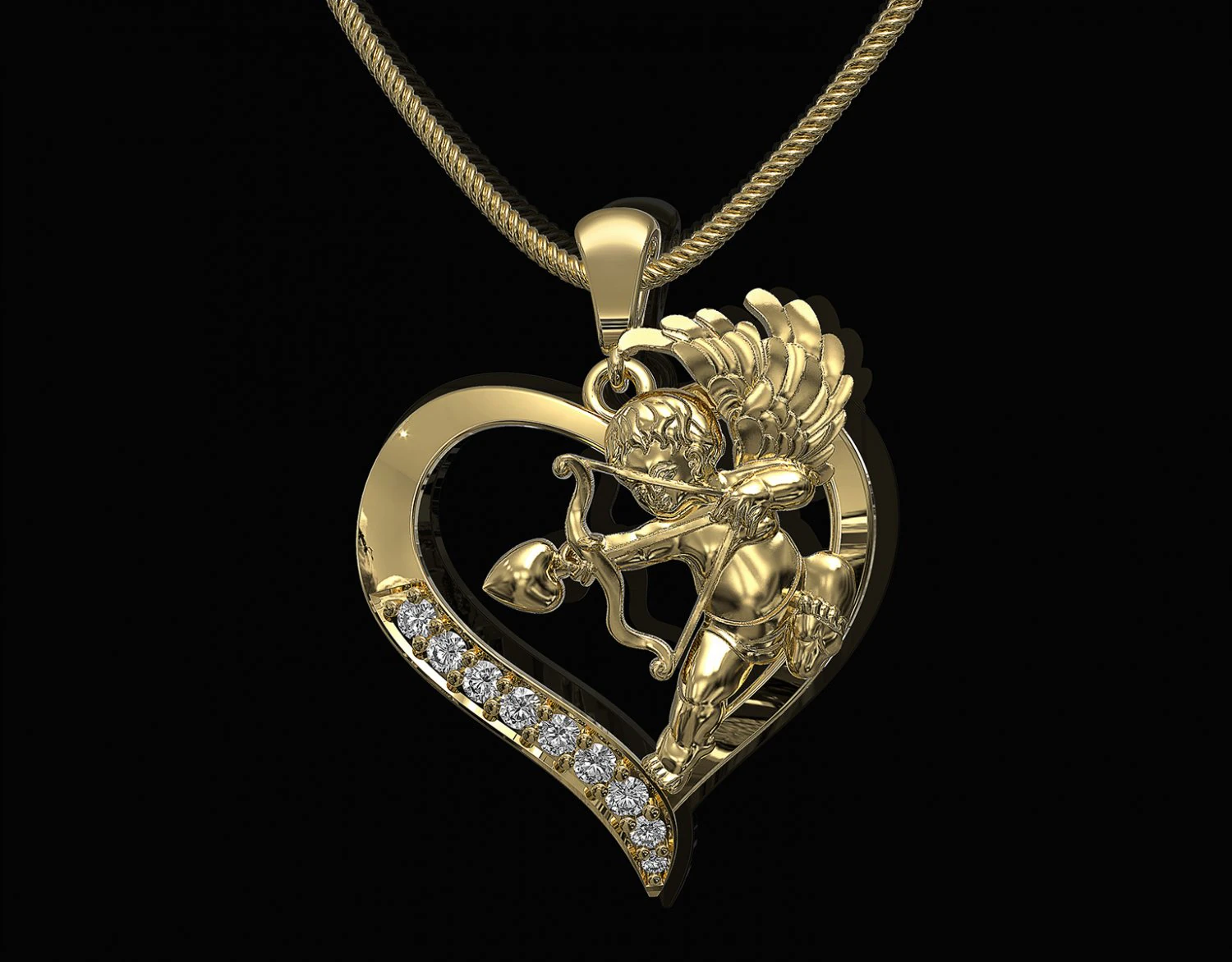 cupid in heart pendant 3D Print Model .c4d .max .obj .3ds .fbx .stl .blend 