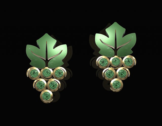 grapes earrings with gems 3D 打印模型 .c4d .max .obj .3ds .fbx .stl .blend