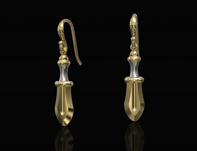 mini sword earrings 3Dプリントモデル .c4d .max .obj .3ds .fbx .stl .blend 