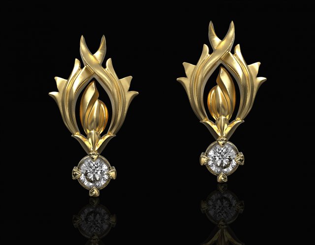 flame earrings with gem Modello di stampa 3D .c4d .max .obj .3ds .fbx .stl .blend 