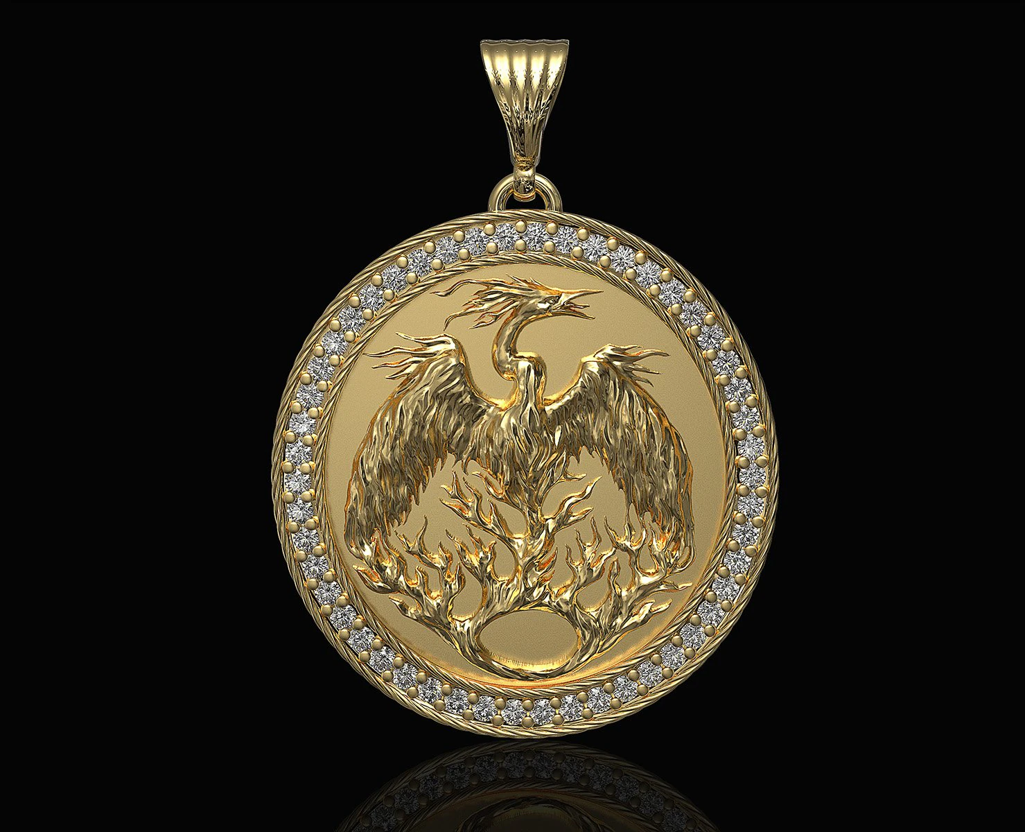 phoenix pendant with gems 3D Print Model .c4d .max .obj .3ds .fbx .stl .blend