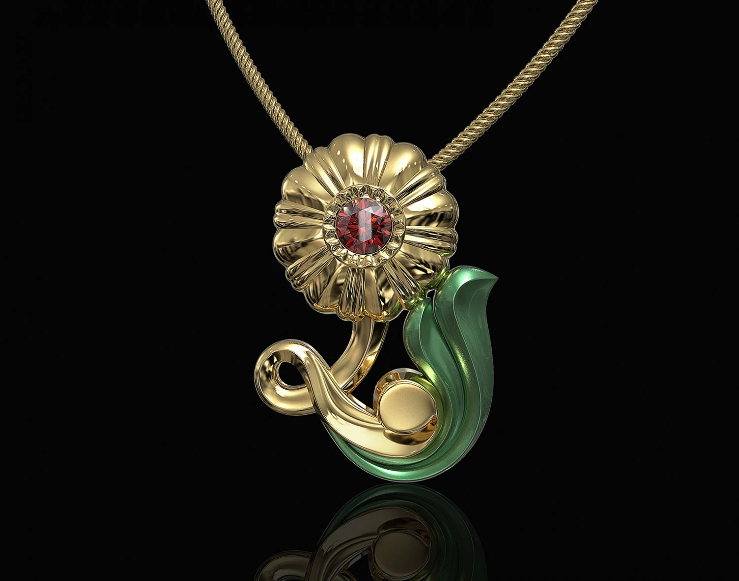 pretty rose with stalk-pendant 3D Print Model .c4d .max .obj .3ds .fbx .stl .blend 