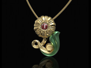 pretty rose with stalk-pendant 3Dプリントモデル