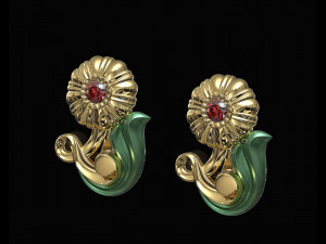 pretty rose with stalk-earrings 3D Print Model
