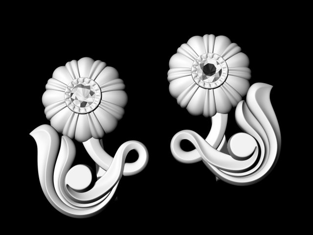 Download pretty rose with stalk-earrings 3D Model