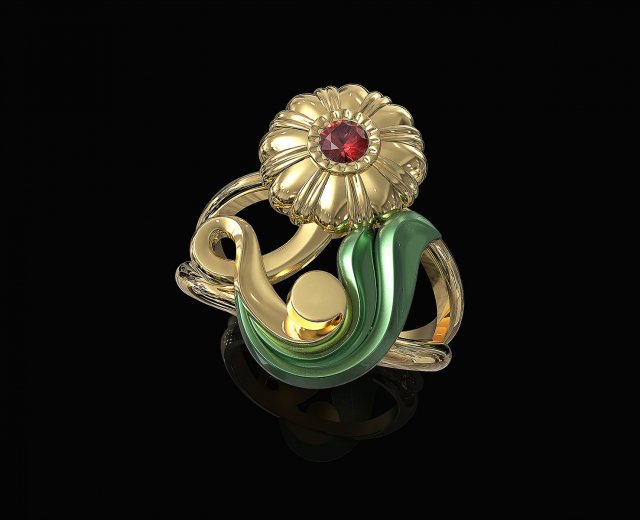 pretty rose with stalk-ring 3D प्रिंट मॉडल .c4d .max .obj .3ds .fbx .stl .blend 