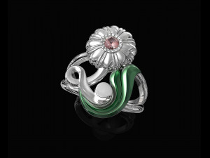 pretty rose with stalk-ring 3D प्रिंट मॉडल